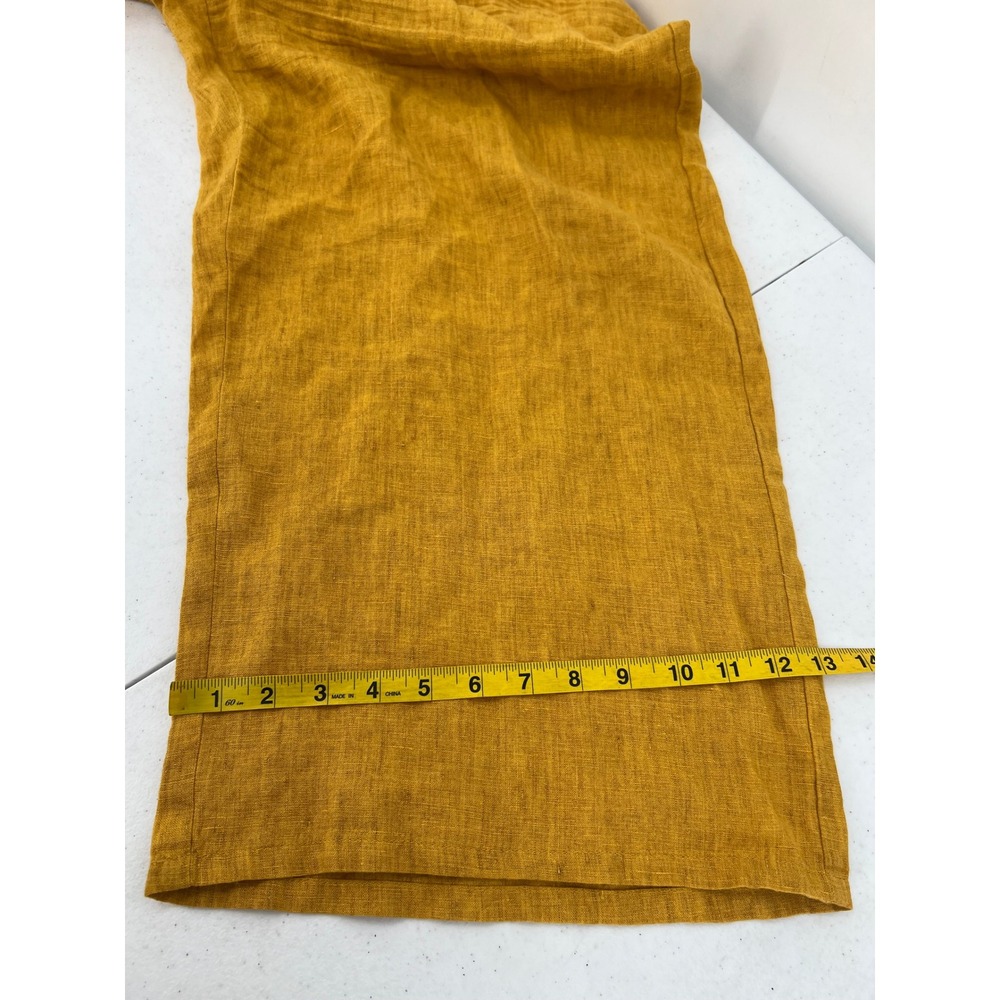 Eileen Fisher Mustard Yellow 100% Organic Linen Wide Leg Crop Pants Large - Picture 8 of 9